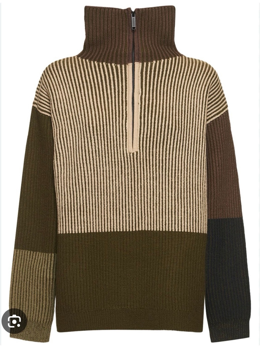 Nagnata Olive, Brown and Cream Half-Zip Ribbed Sweater